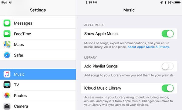 turn on icloud music library