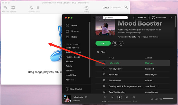 drag and drop spotify songs to program